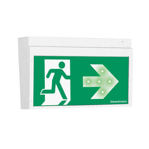 CleverEvac Dynamic Green Exit, Surface Mount, CLP, Zoneworks XT Hive, Running Man Arrow One Way, Double Sided